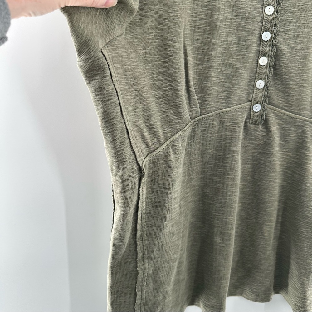 Lucky Brand Green Henley Short Sleeve Cotton T-Shirt with Crochet Trim Size XL - Picture 7 of 7